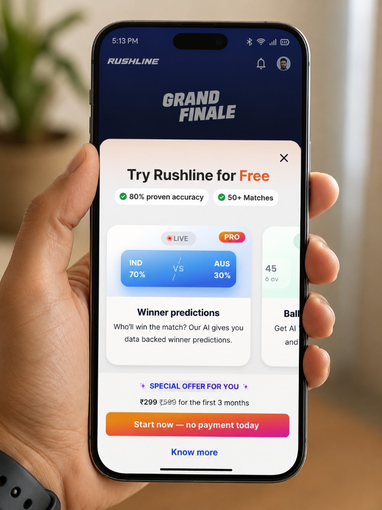 Participant holding a phone showing the Rushline free trial offer during user research
